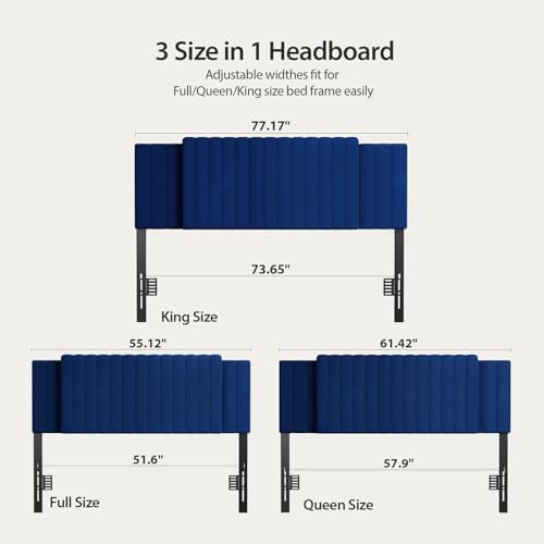 Upholstered Headboard Full/Queen/King Size，Adjustable Height & Width, Blue