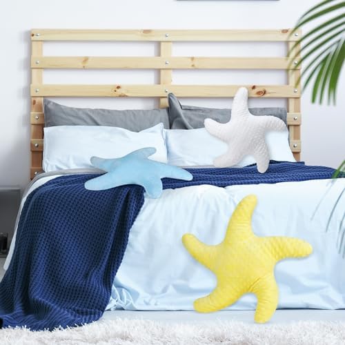 Fumete Starfish Pillow Beach Starfish Shaped Throw Pillows 20'' Stuffed Animal Cute Plush Coastal Decor Ocean Star Pillow Plush Cushion for Bedroom Living Room Sofa Couch(White Yellow Blue,3 Pcs)