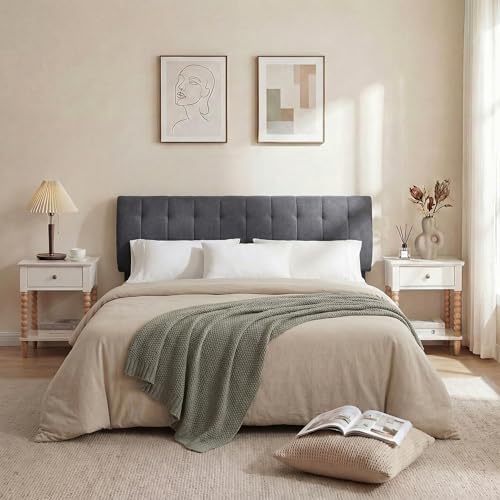 Seang King Size Upholstered Headboard, 24" Height Soft, Breathable Linen Fabric Wall Mounted Headboards for Bedroom & Dorm, Modern Style Peel & Stick Bed Backboard, No Assembly Required, Dark Grey