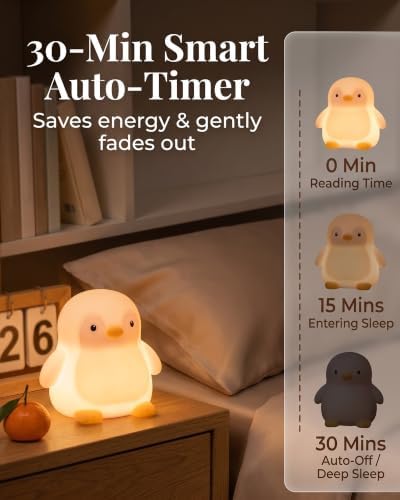 Penguin Night Light: Silicone Dimmable Touch Control with Timer