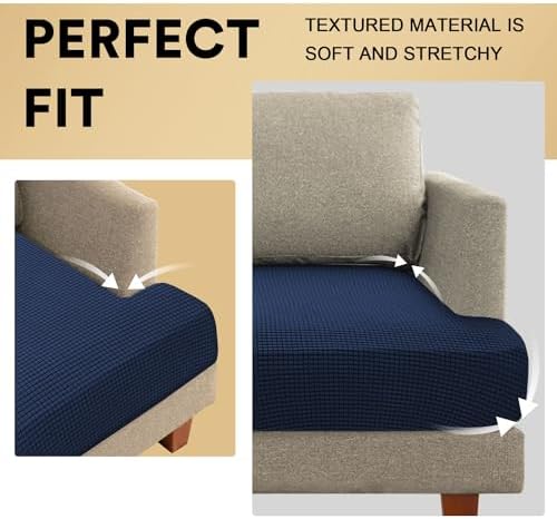 PrinceDeco Stretch T Cushion Sofa Slipcovers 3 Piece,Pets Friendly,Navy