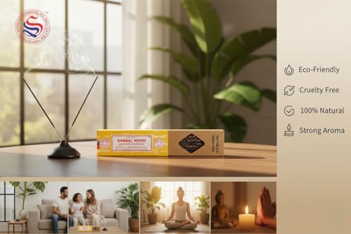 Satya Smudge Incense Stick – Hand-Rolled Indian Masala Incense for Meditation, Yoga & Spiritual Cleansing Pack of 6 (Smudge Sandalwood)
