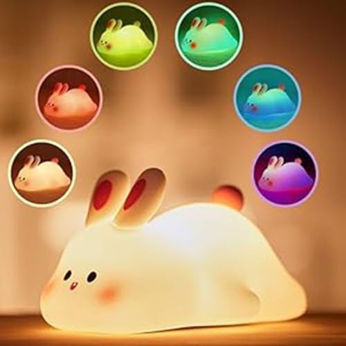 Cute Big Face Bunny Night Light Silicone, Bunny Decor Atmosphere Night Lamp for Kids Room, Baby Nursing Bedside Touch Lamp, Rechargeable and Dimmable,Cute Baby Night Light.