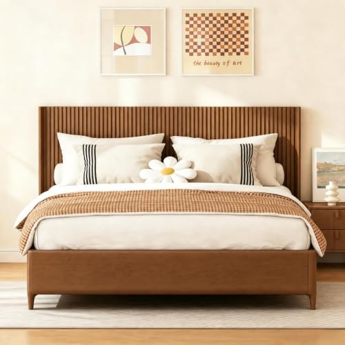 COCO DESIGN Queen Size Fluted Headboard Only, 64" Antique Oak Wall Mount