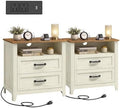 VASAGLE 23.6 inch Farmhouse Nightstands Set 2, Charging Station, 2 Drawers