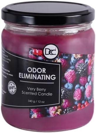 Very Berry Odor Eliminating Highly Fragranced Candle - Eliminates 95% of Pet, Smoke, Food, and Other Smells Quickly - Up to 80 Hour Burn time - 12 Ounce Premium Soy Blend
