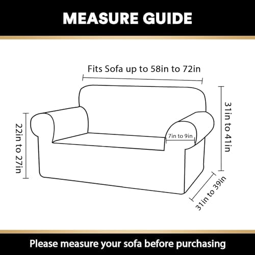 PrinceDeco Stretch Loveseat Sofa Cover Slipcover Couch Cover for 2 Cushion Sofa Washable Sofa Cover for Pets Friendly Furniture Protector Covers with Non Slip Bottom(Loveseat, Ivory)