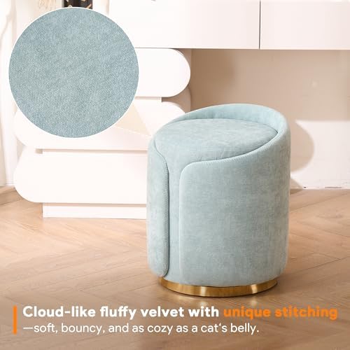 Swivel Vanity Stool with Back Comfy Vanity Chair with Gold Base Modern Round Stool for Makeup Vanity Ottoman Foot Rest for Bedroom livingroom (Sage)
