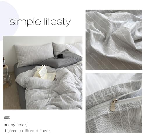 Vintage Gray Striped Duvet Cover Twin XL 3Pcs Retro Textured Bedding Set