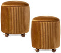 Glitzhome Round Ottoman with Storage Set of 2 Vanity Stool Foot Rest with Removable Lid Modern Upholstered Velvet Storage Ottoman Stool for Living Room and Dorm, Brown