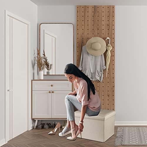 ALASDO Ottoman Storage Ottoman Footrest Stool Foldable Foot Rest Footstool Bench for Living Room 17x13x13inches Beige