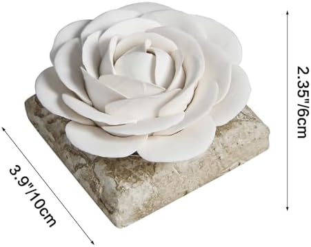 Ceramic Passive Essential Oil Diffuser, Aesthetic Desktop Handmade Flower & Concrete Base, Porcelain Aromatherapy Oils Diffuser for Home, Office, Yoga, Spa Room (White Camellia)