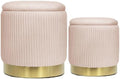 Round Ottoman with Storage Set of 2 Pink Velvet Vanity Stool