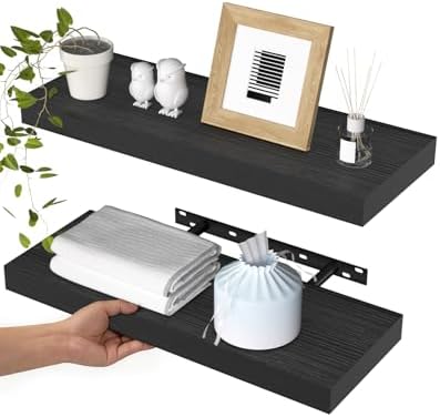 WALI Floating Shelves for Wall, 2 Tier Bathroom Storage Shelf Over Toilet, for Bedroom Bookshelf, Living Room Decor, Kitchen, Nursery, Laundry, Soundbar Floating Shelf Mount Under TV (CS102L), Black