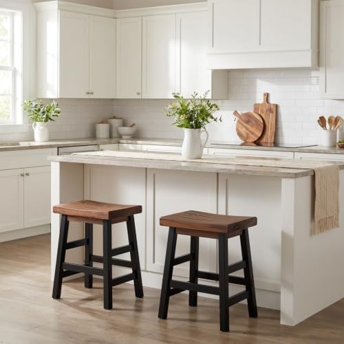 Alaterre Furniture Pomona Solid Wood Bar Stool Set of 2, Brown/Black, 20”