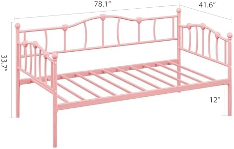GarveeHome Twin Size Daybed Frame, Sofa Bed with Stylish Headboard, Heavy Duty Steel Slat Support, Space Saving for Living Room/Bedroom/Guest Room, Pink