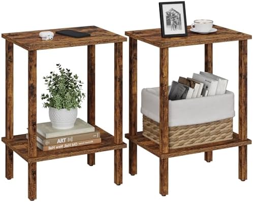 TUTOTAK End Table, Set of 2, Side Table, Nightstand, 2-Tier Storage Shelf
