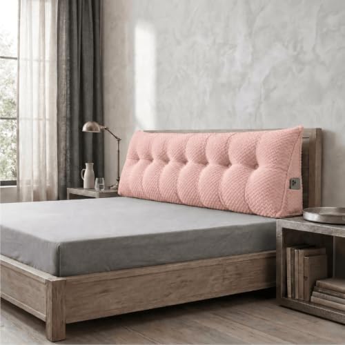 Headboard Pillow King Size, Reading Pillow for Bed, Wave Pattern Wedge Pillow, Tufted Backrest Support, Headboard Substitute, Pink