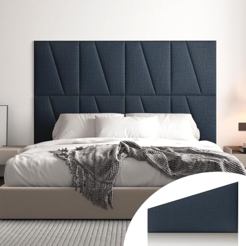 Peel and Stick Headboard Panels for Bed，Soft Padded Fabric Noise-Reducing Panels with Modern Stylish Design for Bedroom Decor (Dark Blue, King)