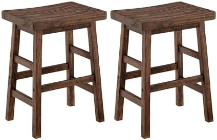Alaterre Furniture Pomona Solid Wood Bar Stool Set of 2, Rustic Brown, 26”