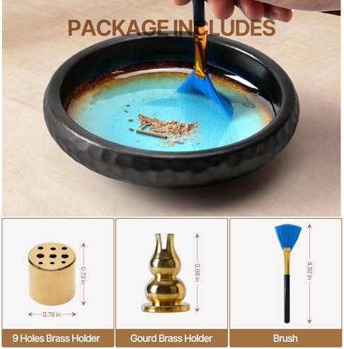 6 Inch Japanese Incense Holder Stick,Ceramic Handmade Crack Blue Glaze