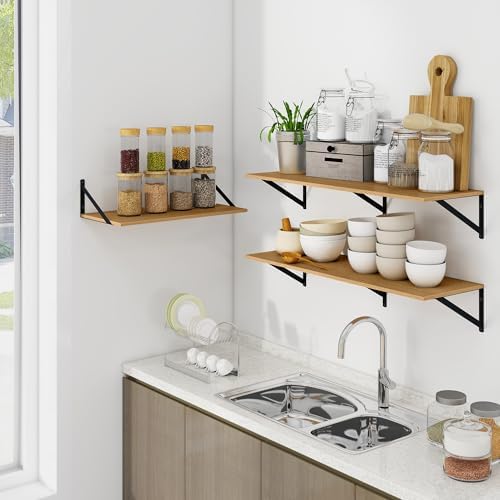 Heimlove 48W x 12D Deep Floating Shelves Set of 2 Oak