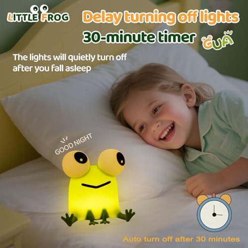 Frog Night Light for Kids, Green Silicone Squishy Dimmable Nursery Lamp