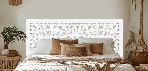 COTTON CRAFT Solid Wood Sturdy Queen Headboard - Rustic White