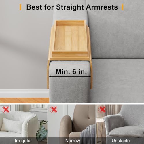 Bestjing 2 in 1 Bamboo Sofa Armrest Tray Table for Couch