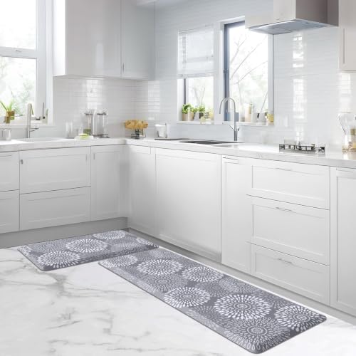 LuxStep Kitchen Mats for Floor,0.47 inch Thicker Cushioned Rug Anti-Fatigue Mats for Kitchen Decor Accessories,Waterproof Non-Slip Mats and Rugs Set for Office,Laundry 17.3"×29"+17.3"×47",Grey