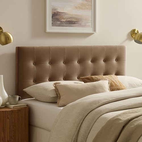 Modway Emily Full Size Performance Velvet Headboard in Taupe - Stain-Resistant Velvet Upholstery with Button Tufting and 7 Adjustable Height Positions