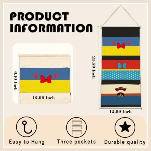 3-Pocket Hanging Wall Organizer, Colorful Bow and Star Over Door Storage