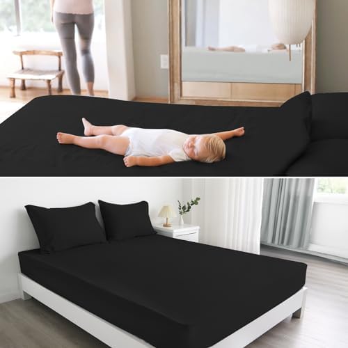 Twin Fitted Sheet Only, Soft & Cozy Twin Size Bed Sheets for Boy Kids Black
