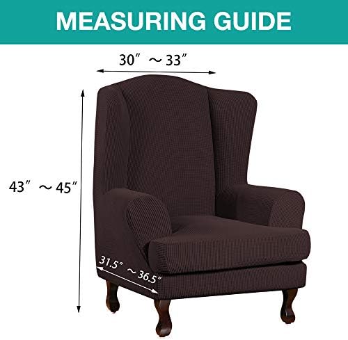 Turquoize Wingback Chair Covers 2 Piece Wing Chair Slipcover Stretch Slipcovers for Wingback Chairs Wing Chair Cover Spandex Jacquard Fabric with Elastic Bottom Non-Slip Furniture Cover, Brown