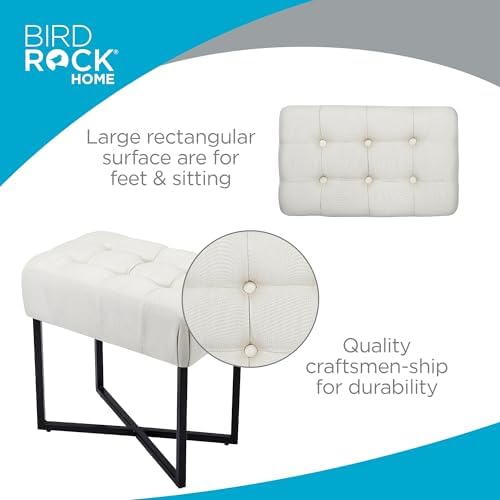 BIRDROCK HOME Rectangle Tufted Linen Ottoman Foot Rest - 19.7x11.82x17.73” Small Foot Stool with Legs - Padded Footrest Modern Ottomans for Living Room Furniture, Bedroom Footstool (Cream)