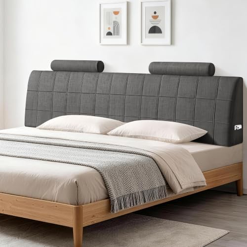 King Headboard with 2 Headrests, Memory Foam Upholstered Headboard