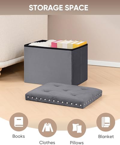 B FSOBEIIALEO Storage Ottoman Cube, 16.5" Velvet Folding Ottoman, Grey