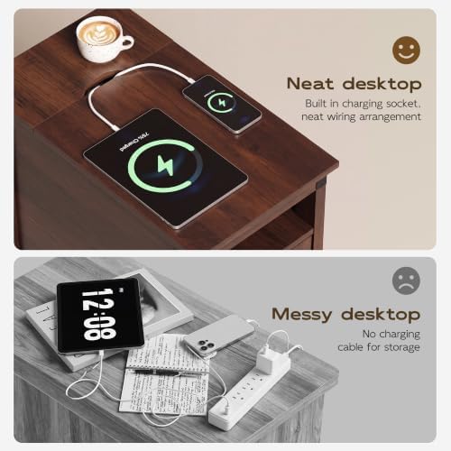 WLIVE End Tables for Living Room & Bedroom w/Charging, Narrow Nightstand