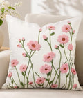 Embroidered Floral Throw Pillow Cover 18x18 Inch, Wild Flower
