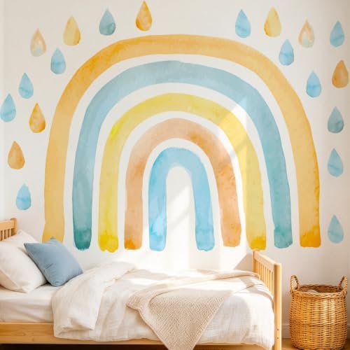 Large Watercolor Rainbow Wall Decals, Fabric Nursery Wall Decor Stickers