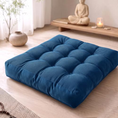 Large Floor Pillow for Adults, Square Meditation Cushion, 22 Inch Navy