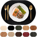 Oval Placemats Set of 6, Wipeable Faux Leather, Black