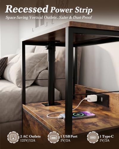 Faesun Night Stand with Charging Station & Swivel Top, Brown