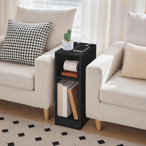 MAHANCRIS Narrow Nightstand, Narrow End Table with Charging Station