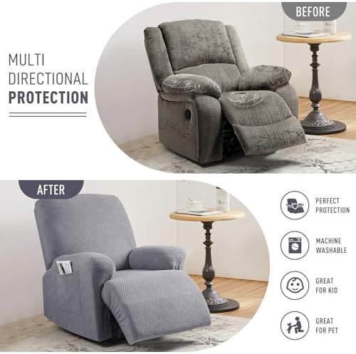 KinCam Oversized Recliner Chair Covers, Reclining Cover, Light Gray