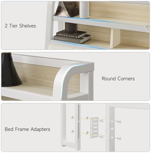 Full Headboard Only with Storage, Charging Station, Off White