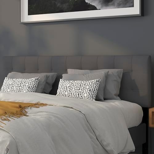 Emma + Oliver Dark Gray King Quilted Tufted Headboard
