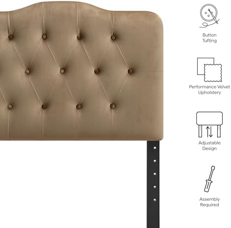 Modway Annabel Performance Velvet Adjustable Twin Headboard in Taupe - Stain-Resistant Padded Headboard Only with Diamond Button Tufting and 7 Height-Adjustable Positions