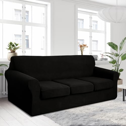 U-NICE HOME 4 Pieces Oversized Stretch Couch Cover Slipcover, Black