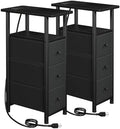 LOAKEKEL Narrow End Tables Living Room Set of 2 with Charging Station